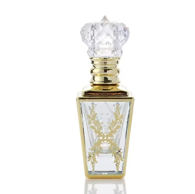 30ml UV Engraving Golden Square Shaped Perfume Glass Bottle With Plastic Lid