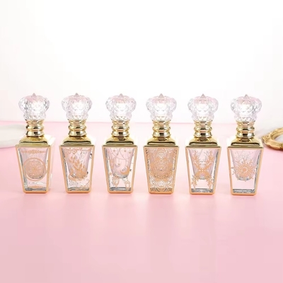 30ml UV Engraving Golden Square Shaped Perfume Glass Bottle With Plastic Lid