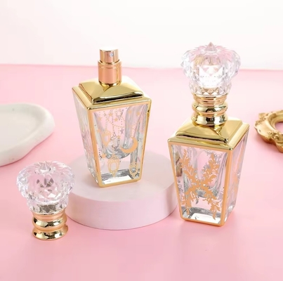 30ml UV Engraving Golden Square Shaped Perfume Glass Bottle With Plastic Lid