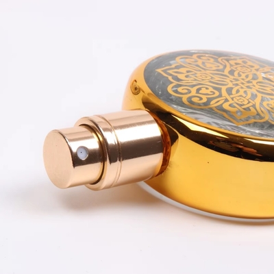 UV Engraving Empty Luxury Golden Glass 30ml Perfume Bottle With Clear Plastic Lid