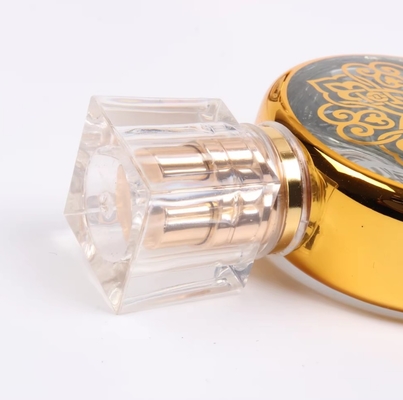 UV Engraving Empty Luxury Golden Glass 30ml Perfume Bottle With Clear Plastic Lid