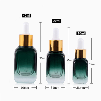 Gradual Green Glass Mini Dropper Bottles Square Non Toxic Buen 1oz