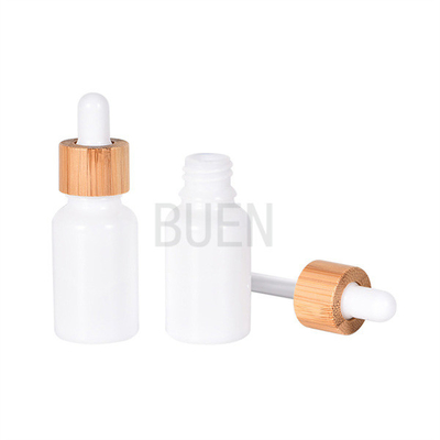 Bamboo Collar Glass Cosmetic Dropper Bottle White Porcelain Glossy