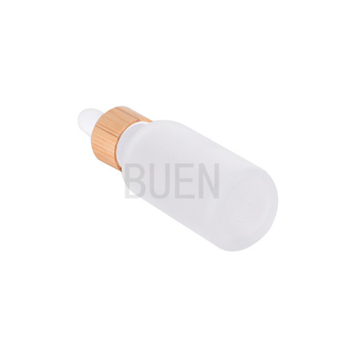 Bamboo Collar Glass Cosmetic Dropper Bottle White Porcelain Glossy