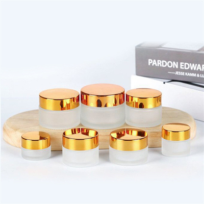Frosted Cream Glass Small Cosmetic Containers Round Gold Cap