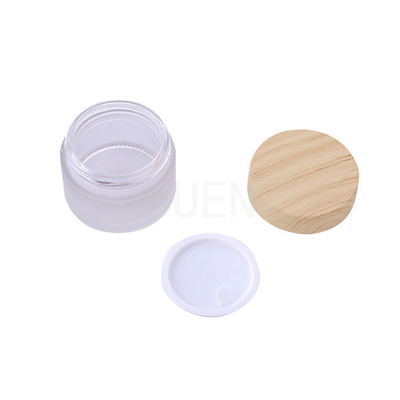Skin Care Custom Cosmetic Jars Packaging White Forsted With Bamboo Lid