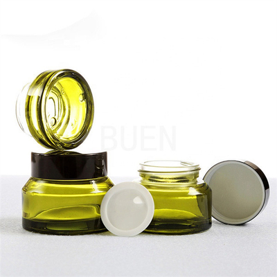 Light Green Glass Cosmetic Jars Oblique Shoulder Cream Glass Jars 200g