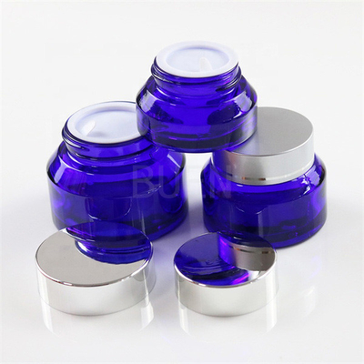 Empty Inclined Shoulder Glass Cosmetic Jars With Sliver Screw Cap