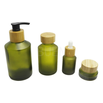 Blue Glass Cosmetic Jars For Moisturizer Inclined Shoulder With Bamboo Lid 5g