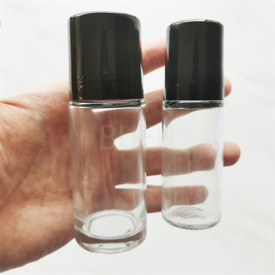 Cylinder Shape Glass Roll On Bottle With Shinny Black Cap 15ml