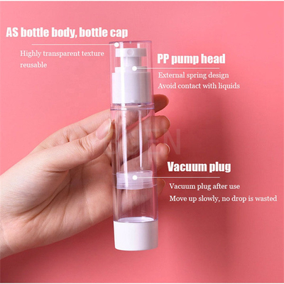 Transparent Plastic Airless Cosmetic Packaging With Spray Pump Screw Up