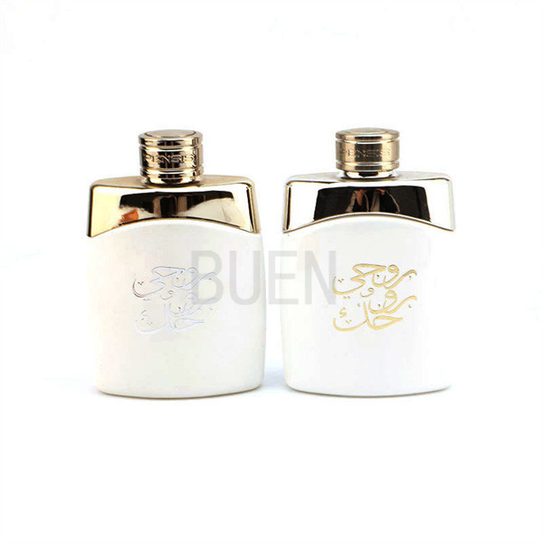 Five Pointed White Glass Perfume Bottle 100ml With UV Silver Weighted Cover