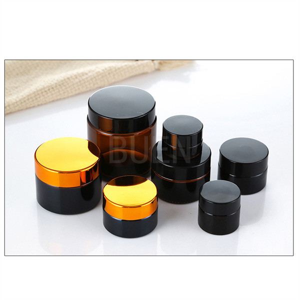 Buen Gold Lid Amber Glass Jars Non BPA Durable Cosmetic Packaging Bottles