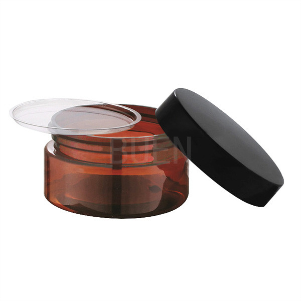 Amber Plastic Cream Jar Packaging With Black Screw Lid 100ml